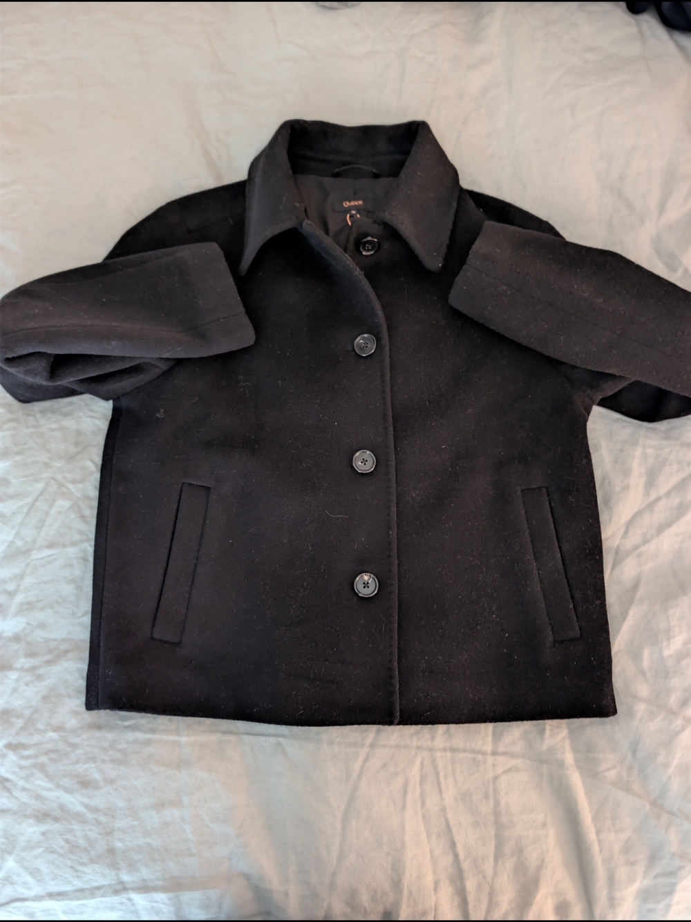 NWT Quince Black Wool Cashmere Button Front Short Coat Medium Black